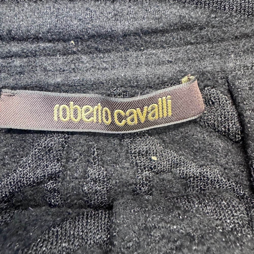 Roberto Cavalli Black Knit Zebra Texture Mini Skirt RC Logo Scalloped Hem 42 - Picture 8 of 14